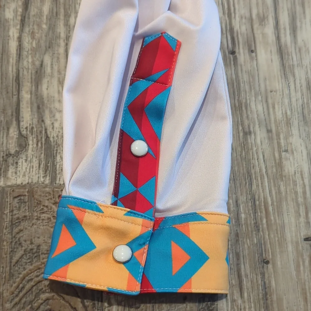 RANCH DRESS'N Fallon Taylor "Atoka" white/blue Performance rodeo shirt sz L NWT - Picture 10 of 11